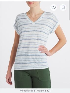 BobeauLight Blue Striped V-Neck Top - Women